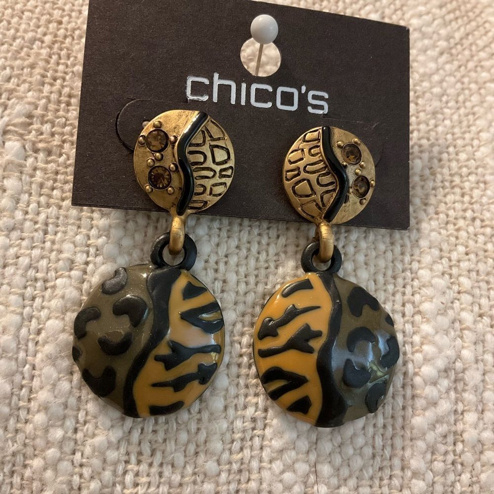 0181-Chico's Artistic Gold and Black Earrings